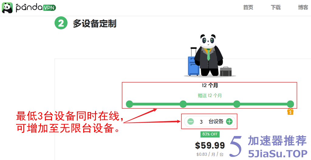 熊猫加速器PandaVPN选择套餐 多设备定制